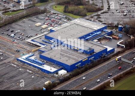 Vista aerea di IKEA Warrington Foto Stock