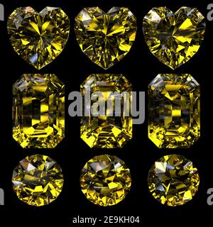 Set di diamanti isolati su sfondo grigio. rappresentazione-illustrazione 3d Foto Stock