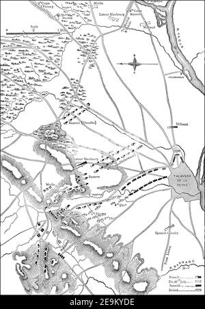 La Battaglia di Talavera, 28 luglio 1809, Talavera de la Reina, Spagna, Guerra Peninsulare, dalle battaglie britanniche su terra e mare di James Grant Foto Stock