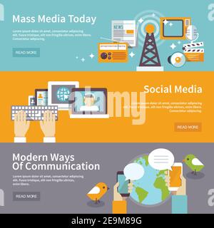 Banner social mass media orizzontale Imposta elementi di comunicazione vettore isolato illustrazione Illustrazione Vettoriale