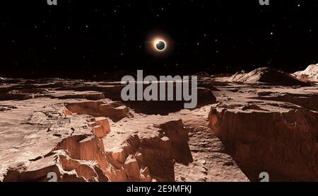Eclissi di terra dalla Luna rossa. rendering 3d Foto Stock