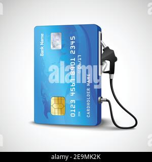 Credito realistico con l'illustrazione vettoriale del concetto di stazione di gas del tubo flessibile del carburante Illustrazione Vettoriale