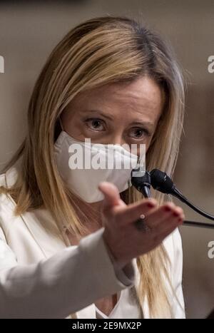 Roma, Delegazione dei Fratelli d'Italia. , . al termine dell'incontro con Mario Draghi nella foto: Giorgia Meloni (Foto di IPA/Sipa USA) Credit: Sipa USA/Alamy Live News Foto Stock