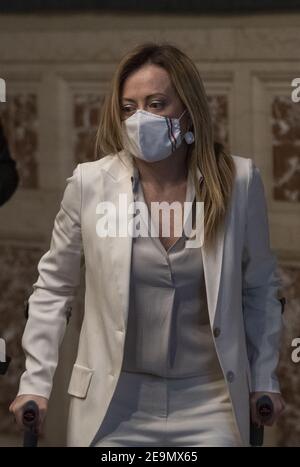 Roma, Delegazione dei Fratelli d'Italia. , . al termine dell'incontro con Mario Draghi nella foto: Giorgia Meloni (Foto di IPA/Sipa USA) Credit: Sipa USA/Alamy Live News Foto Stock