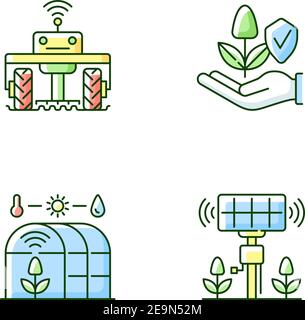 Set di icone a colori RGB per l'agricoltura intelligente Illustrazione Vettoriale