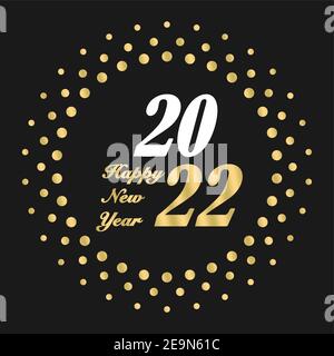 Felice anno nuovo 2022 saluti vettore. Fuochi d'artificio astratti. Sfondo nero. Illustrazione Vettoriale