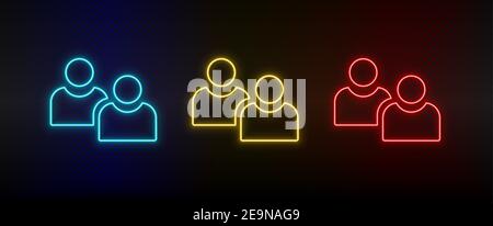 Avatar set icone neon, utenti. Set di icone vettoriali al neon rosse, blu e gialle Illustrazione Vettoriale