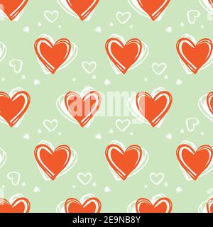 Vettore doodle verde carino file di cuori valentine senza cuciture modello. Adatto per tessuti, confezioni regalo e carta da parati. Illustrazione Vettoriale