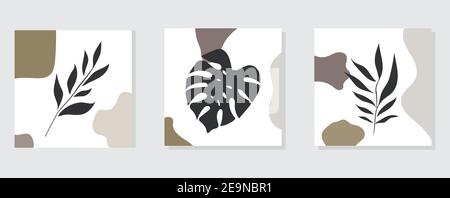 Insieme vettoriale per arte da parete botanica. Disegno di linea di fogliame tropicale. Disegno astratto dell'impianto illustrazione vettoriale. Illustrazione Vettoriale