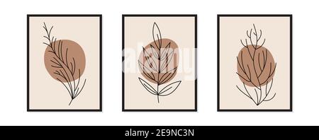 Insieme vettoriale per arte da parete botanica. Disegno di linea di fogliame tropicale. Disegno astratto dell'impianto illustrazione vettoriale. Illustrazione Vettoriale