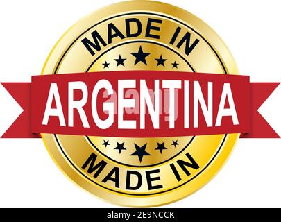 Fatto in Argentina badge oro con nastro rosso Illustrazione Vettoriale