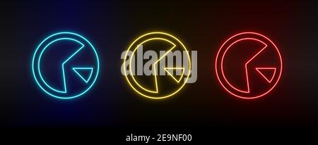 Analisi del set di icone al neon, cerchio. Set di icone vettoriali al neon rosse, blu e gialle Illustrazione Vettoriale