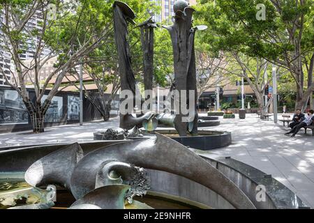 La fontana in bronzo del torrente Tank in Herald Square Circular Quay, Sydney Centro citta', NSW, Australia Foto Stock