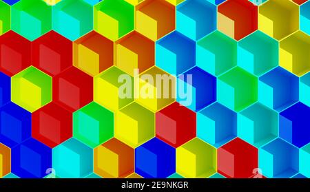 sfondo di esagoni colorati casualmente che formano cubi con ombreggiatura. illustrazione 3d Foto Stock