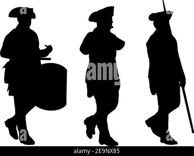 Soldati della guerra rivoluzionaria americana che marciano su silhouette Illustrazione Vettoriale