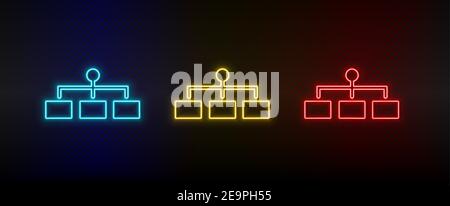 Struttura del set di icone al neon. Set di icone vettoriali al neon rosse, blu e gialle Illustrazione Vettoriale