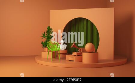 Forma in uno scenario 3d minimo dall'aspetto moderno Foto Stock