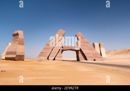 Cancello arco blocco, Ras Mohammed Marine Park Tours deserto paesaggio. Sharm el Sheikh, Egitto Penisola del Sinai Sud. Africa. Foto Stock