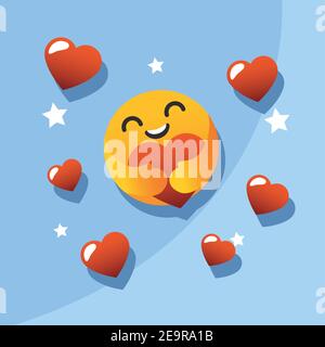 Emoji hugging heart face design, Emoticon cartoon espressione e social media tema illustrazione vettoriale Illustrazione Vettoriale