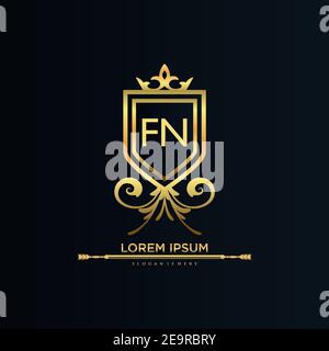 FN Letter Initial with Royal Template.Elegant with Crown logo vector, Creative Lettering Logo Vector Illustration. Illustrazione Vettoriale