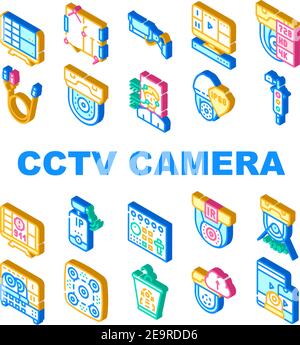Icone della raccolta di sicurezza della telecamera CCTV Imposta vettore Illustrazione Vettoriale