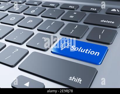 Tastiera con pulsante soluzioni. Tastiera del computer con pulsante soluzioni.illustrazione 3d Foto Stock