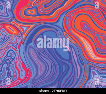 Composizione astratta dell'arte liquida che mescola i colori blu, rosso, arancione e viola formando onde. Immagine vettoriale Illustrazione Vettoriale