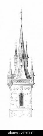 MZK 001 Nr 10 Charakteristik der Baudenkmale Böhmens - Fig. 42 Teynkirche Turm. Foto Stock