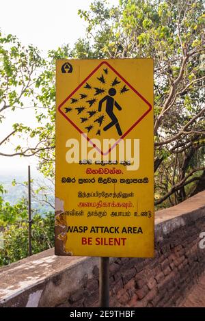 Avviso di attacco WASP cantare a Lion's Rock in Sri Lanka Foto Stock