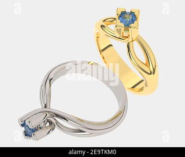 Anello in oro isolato su sfondo bianco. rendering 3d - illustrazione Foto Stock