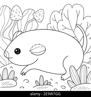 Un simpatico mouse cartoon sulla natura immagine di sfondo per attività rilassante.Line illustrazione di stile artistico per la stampa. Illustrazione Vettoriale