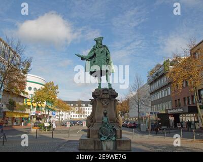 Statua di Re Friedrich I. su Neumarkt a Moers, Nordrhein-Westfalen, Germania. Foto Stock