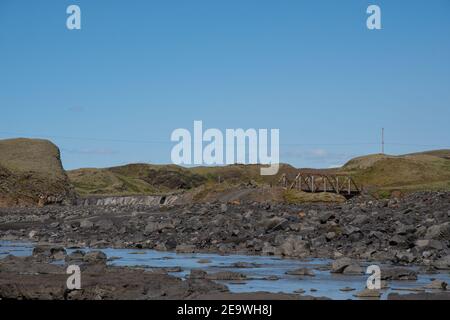 Riverbed del fiume ghiacciaio skafta nel sud dell'Islanda Foto Stock