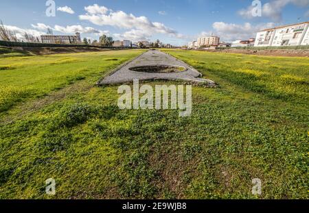 Meta secunda della città imperiale Circus di Emerita Augusta, Merida, Spagna. Uno dei più grandi dell'Impero Romano Foto Stock