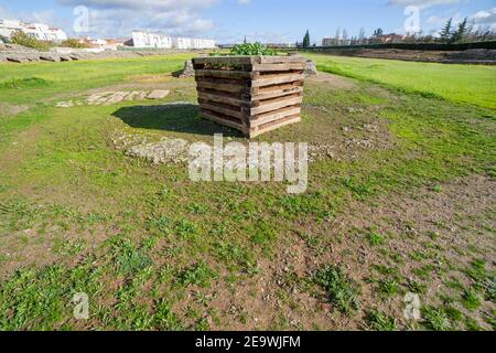 Meta prima del Circo della Città Imperiale di Emerita Augusta, Merida, Spagna. Uno dei più grandi dell'Impero Romano Foto Stock