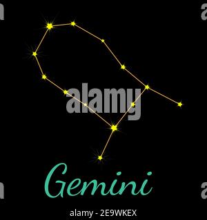 Costellazione vettoriale Gemini con stelle e nome Illustrazione Vettoriale