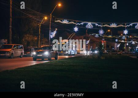 La città di Galati, Romania, di notte Foto Stock