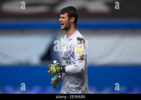 Birmingham, Regno Unito. 06 febbraio 2021. Daniel Bachmann n. 26 della Watford a Birmingham, Regno Unito, il 2/6/2021. (Foto di Simon Bissett/News Images/Sipa USA) Credit: Sipa USA/Alamy Live News Foto Stock