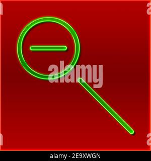 Vista dettagliata di una lente di ingrandimento con zoom indietro nel design di un cartello al neon Foto Stock