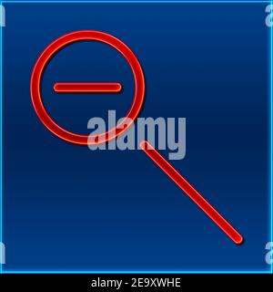 Vista dettagliata di una lente di ingrandimento con zoom indietro nel design di un cartello al neon Foto Stock