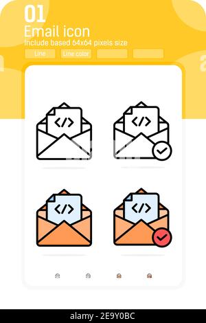 icona e-mail con simbolo di codifica premium con stili riempiti, delineati e colorati isolati su sfondo bianco dalla collezione di icone dei dispositivi smart Illustrazione Vettoriale