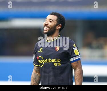 Birmingham, Regno Unito. 06 febbraio 2021. Troy Deeney n.9 di Watford a Birmingham, Regno Unito il 2/6/2021. (Foto di Simon Bissett/News Images/Sipa USA) Credit: Sipa USA/Alamy Live News Foto Stock