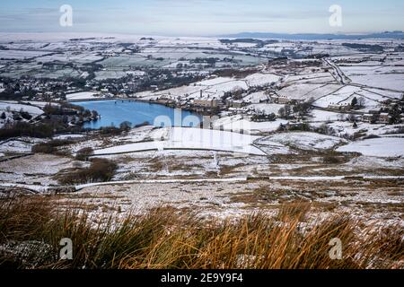 Leeming Reservoir, Near Oxenhope, Bradford, West Yorkshire, England, UK. Foto Stock
