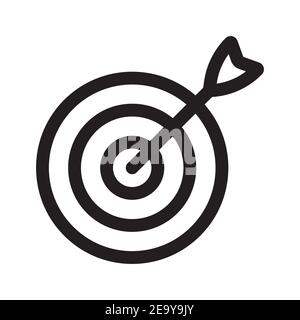Icona del contorno del bersaglio con freccia isolata su sfondo bianco. Illustrazione Vettoriale