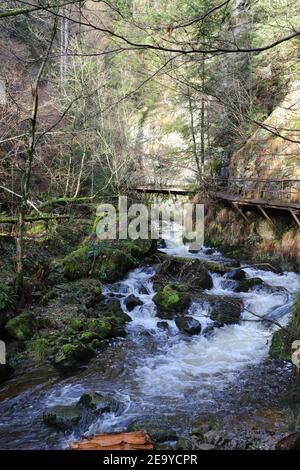 Il torrente Ravenna attraversa la gola di Ravenna nella Foresta Nera Foto Stock