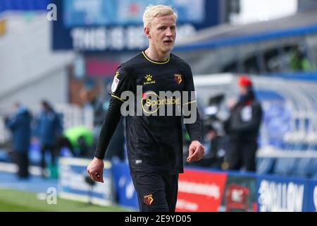 Birmingham, Regno Unito. 06 febbraio 2021. Will Hughes n. 19 di Watford a Birmingham, Regno Unito il 2/6/2021. (Foto di Simon Bissett/News Images/Sipa USA) Credit: Sipa USA/Alamy Live News Foto Stock