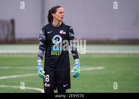 Laetitia Philippe GPSO 92 Issy reagisce durante il campionato francese delle Donne 039, D1 Arkema Football Match tra GPSO 92 Issy e ASJ Soyaux Charente il 6 febbraio 2021 allo stadio le Gallo di Boulogne-Billancourt, Francia - Foto Melanie Laurent / A2M Sport Consulting / DPPI / LM Foto Stock