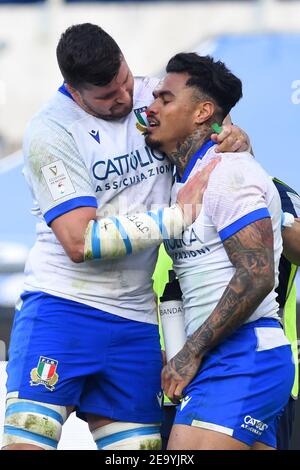 Roma, Ita. 06 febbraio 2021. Monty Ioane of Italy, Italy contro France, Rugby, Six Nation Credit: Independent Photo Agency/Alamy Live News Foto Stock