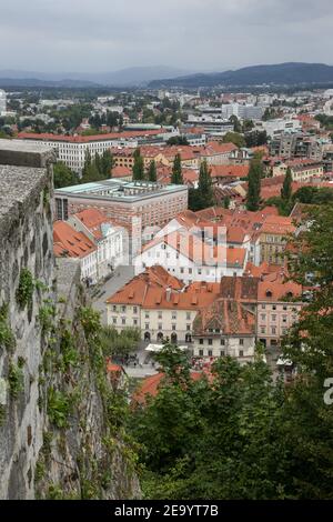 Lubiana, vista dal castello di Lubiana, Slovenia Foto Stock