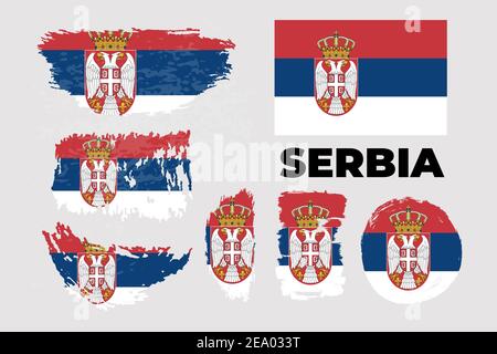 Bandiera della Serbia. Set di illustrazioni grunge per stock vettoriali Illustrazione Vettoriale